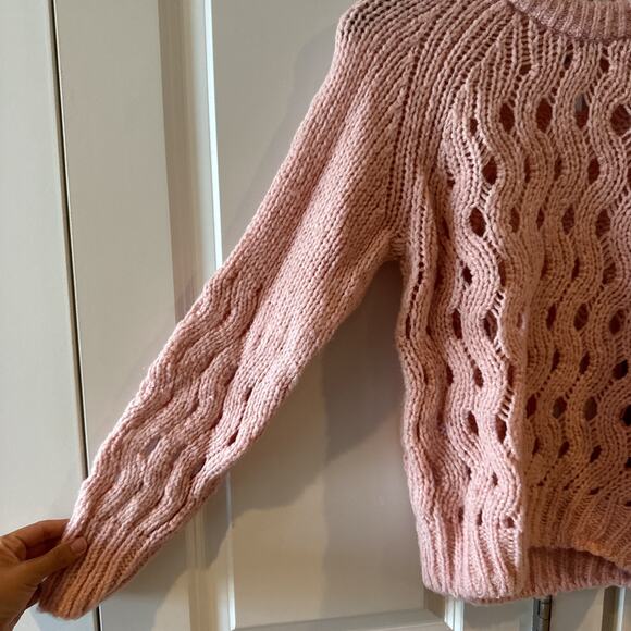 & OTHER STORIES Pink Alpaca Wool Zig Zag Eyelet Knit Sweater | XS - Picture 7 of 13